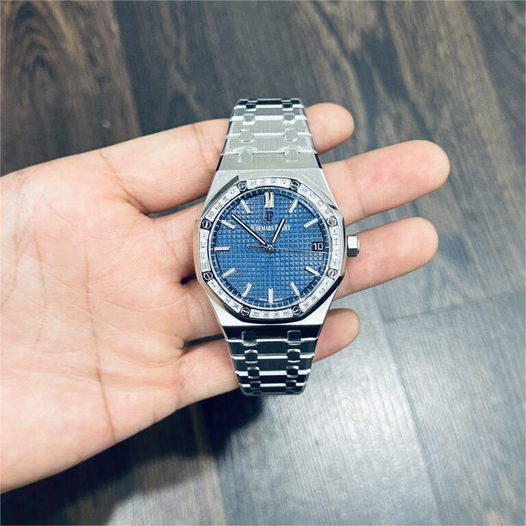 Audemars Piguet Replica Watch Royal Oak 15500 Dial Blue Custom Moissanite Diamonds 41mm