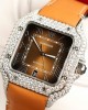 Cartier Santos Large Model Brown Dial Custom Moissanite Case Best Replica 39.8mm