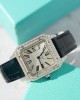 Cartier Santos Dumont Steel Silver Dial Custom Moissanite Case Leather Strap Replica BVF 38mm x 27.5mm