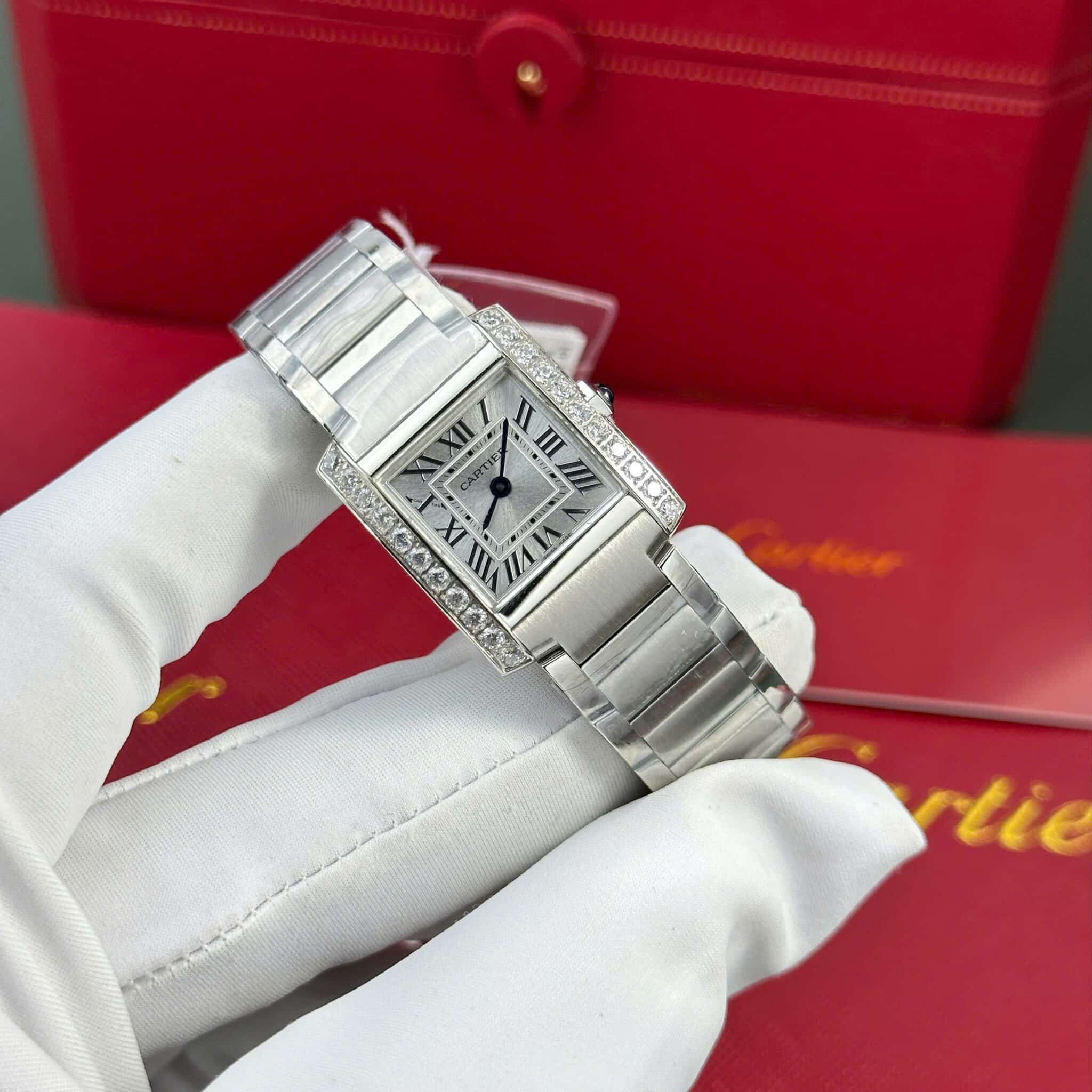 Cartier Tank Francaise W4TA0020 Small Model Silver Sunray Dial Diamond Bezel Replica 25.7 x 21.2mm