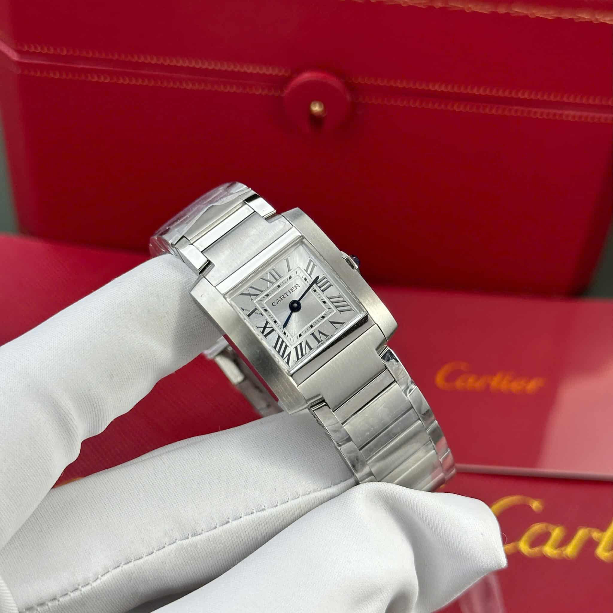 Cartier Tank Francaise WSTA0065 Small Model Ladies Silver Sunray Dial Replica 25.7 x 21.2mm