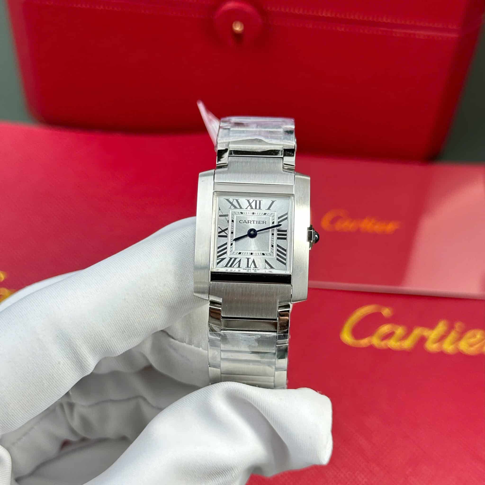 Cartier Tank Francaise WSTA0065 Small Model Ladies Silver Sunray Dial Replica 25.7 x 21.2mm