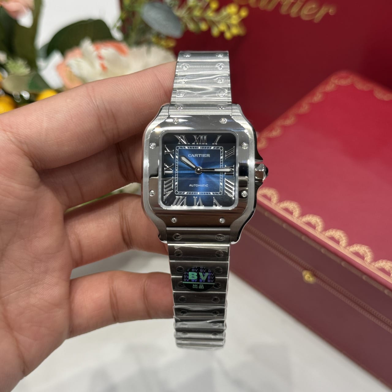 Cartier Santos WSSA0063 Blue Dial Medium Model Best Quality Replica BVF 35.1mm