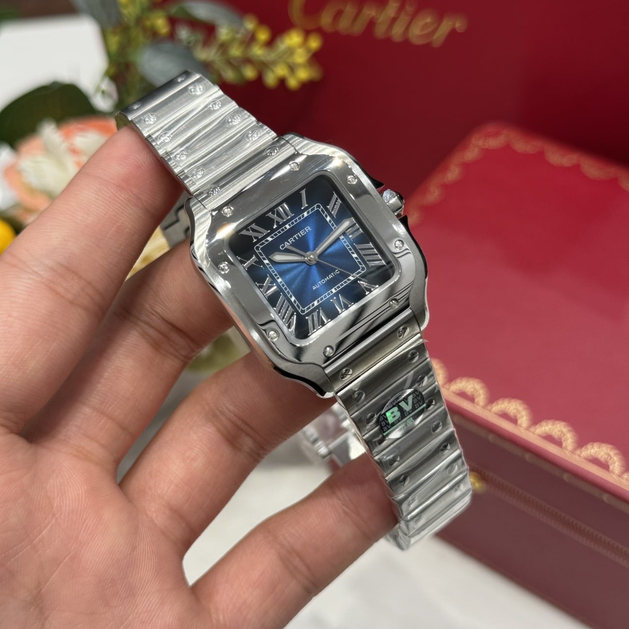 Cartier Santos WSSA0063 Blue Dial Medium Model Best Quality Replica BVF 35.1mm