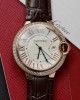 Cartier Ballon Bleu Rose Gold White Dial Diamond Bezel Leather Replica 42mm