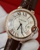 Cartier Ballon Bleu Rose Gold White Dial Diamond Bezel Leather Replica 42mm