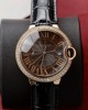 Cartier Ballon Bleu Rose Gold Grey Dial Diamond Bezel Leather Replica 42mm