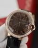 Cartier Ballon Bleu Rose Gold Grey Dial Diamond Bezel Leather Replica 42mm