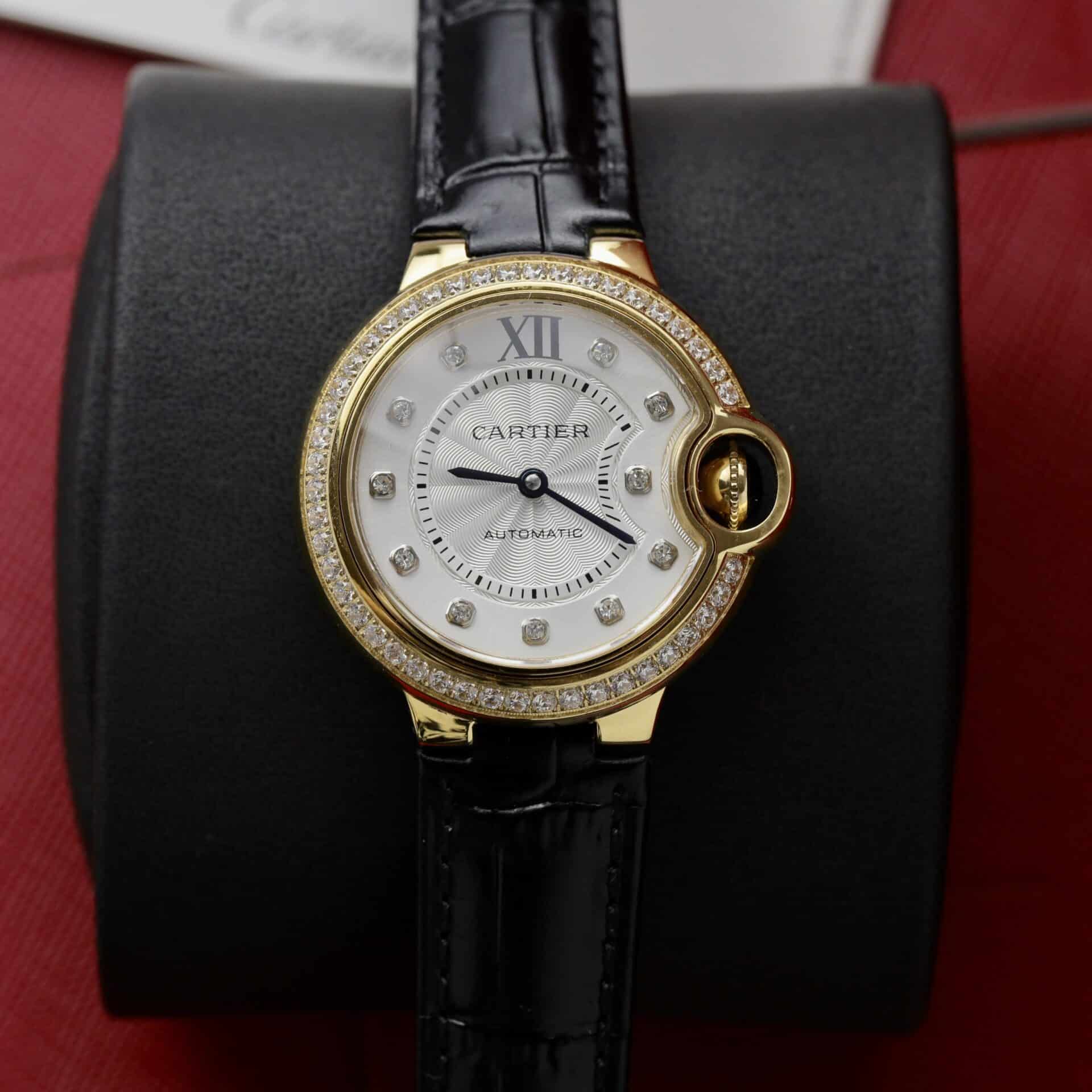 Cartier Ballon Bleu Yellow Gold Diamond Bezel Leather Replica 39mm