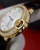 Cartier Ballon Bleu Yellow Gold Diamond Bezel Leather Replica 39mm