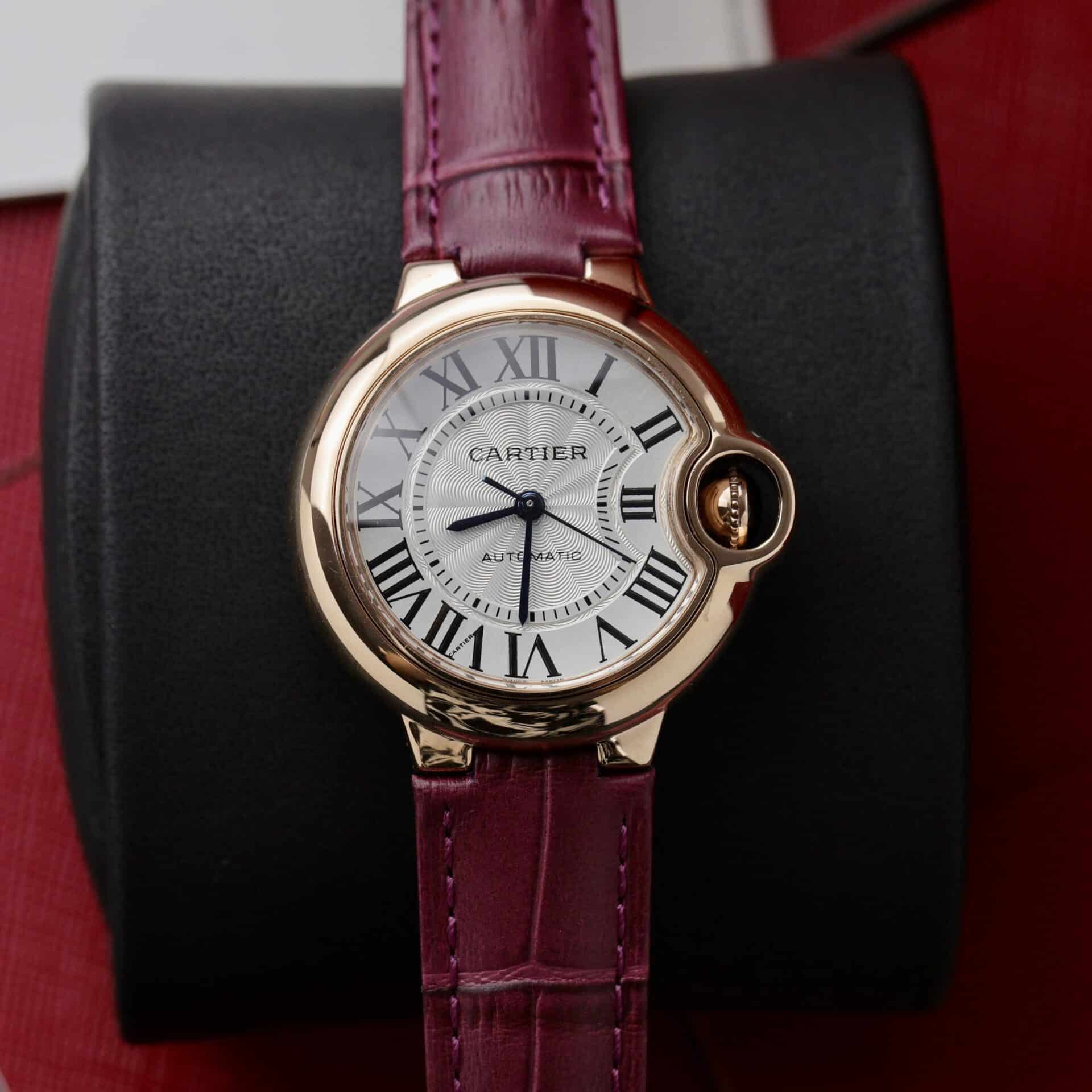 Cartier Ballon Bleu Rose Gold White Dial Pink Leather Replica 39mm