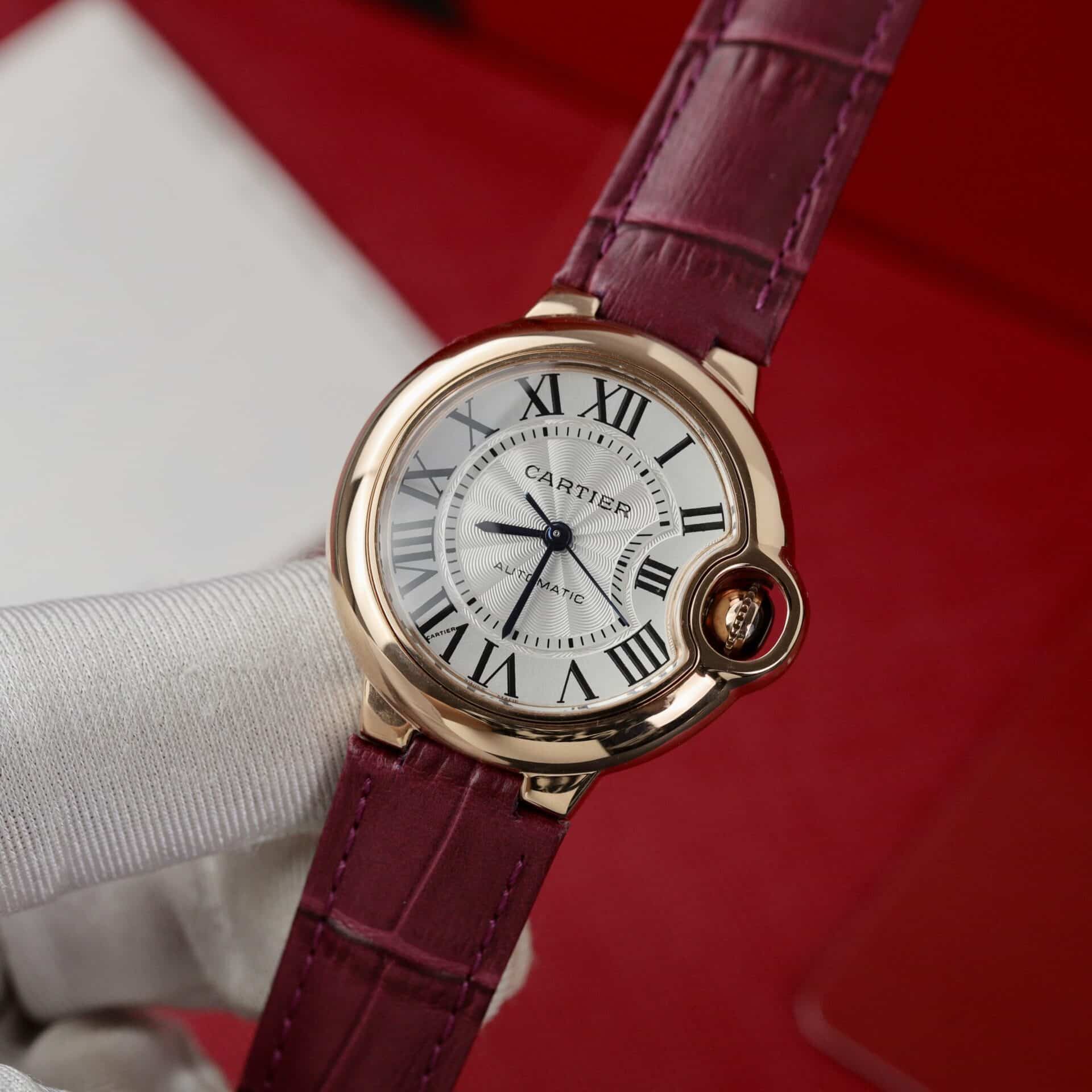 Cartier Ballon Bleu Rose Gold White Dial Pink Leather Replica 39mm