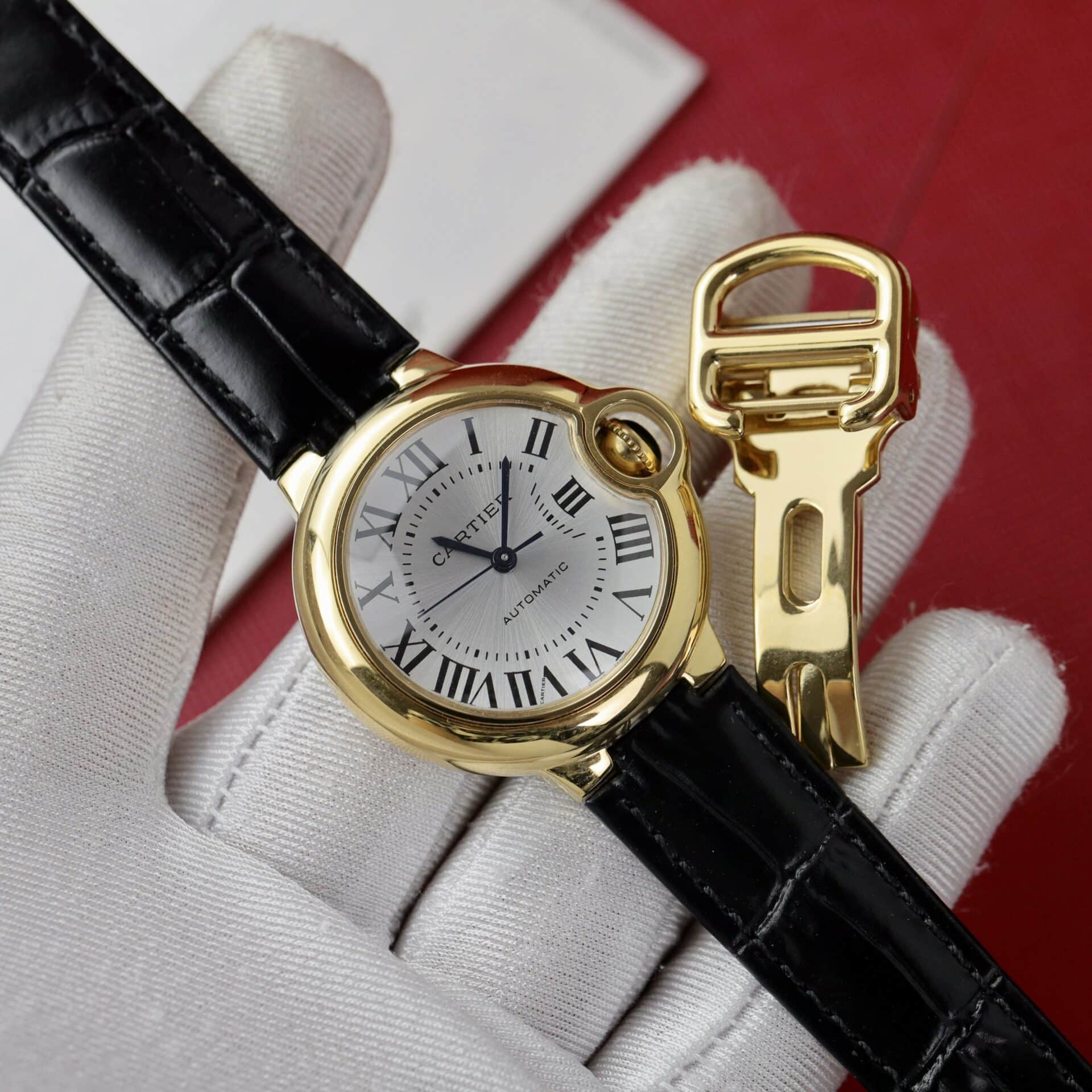 Cartier Ballon Bleu Yellow Gold White Dial Leather Replica 39mm