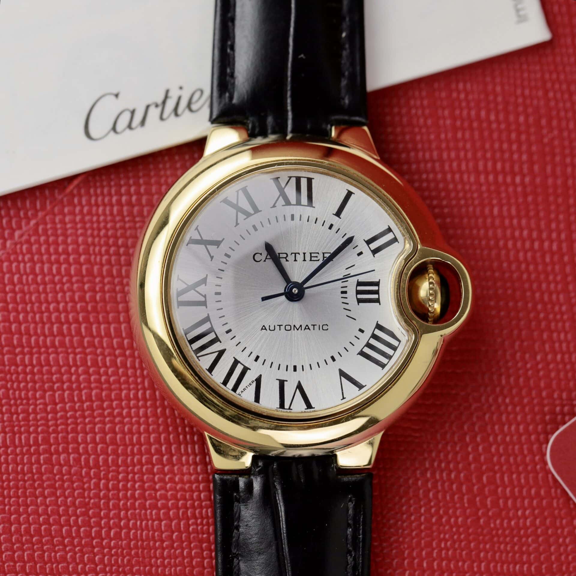 Cartier Ballon Bleu Yellow Gold White Dial Leather Replica 39mm