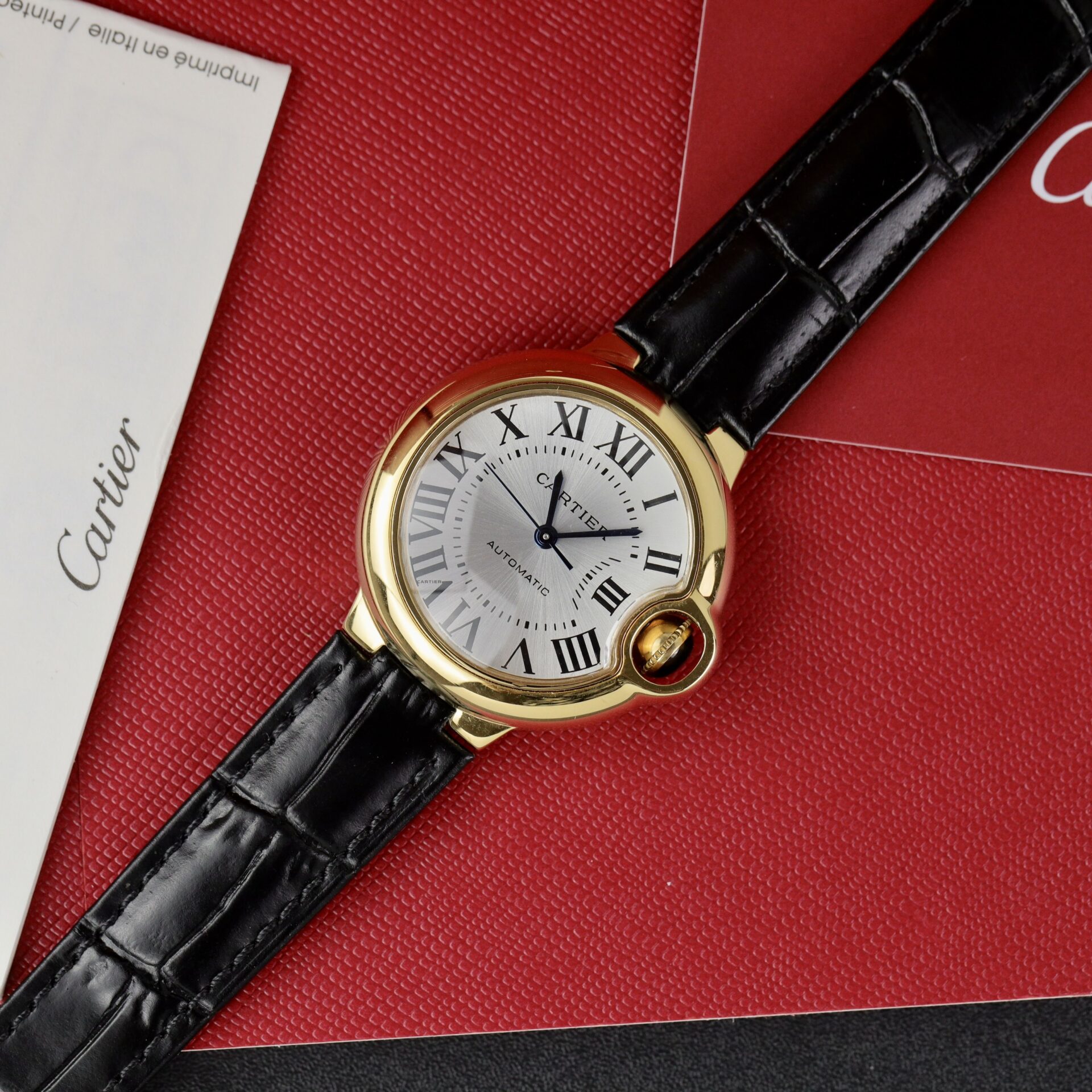 Cartier Ballon Bleu Yellow Gold White Dial Leather Replica 39mm