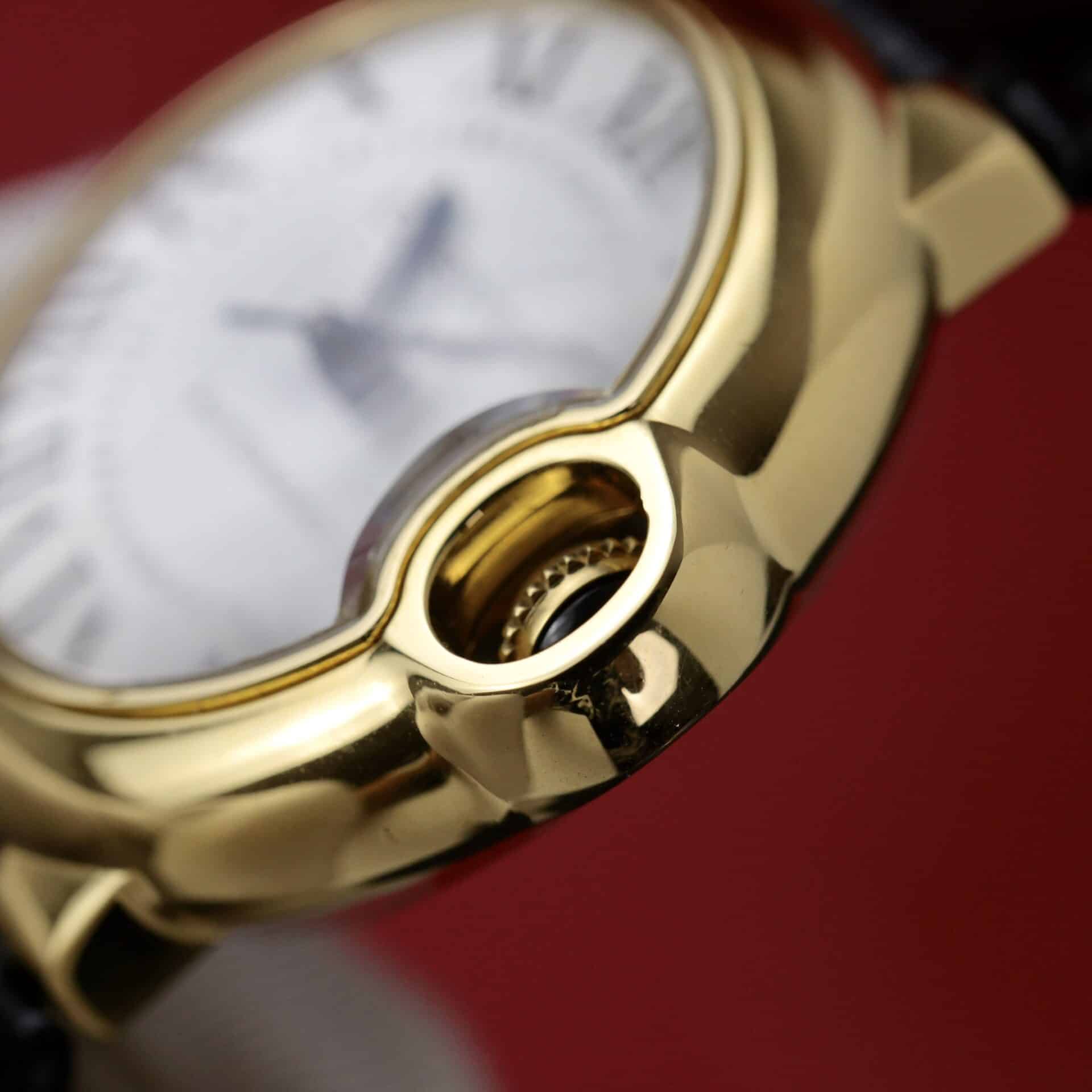 Cartier Ballon Bleu Yellow Gold White Dial Leather Replica 39mm