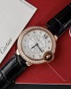 Cartier Ballon Bleu Rose Gold White Diamond Dial Diamond Bezel Leather Replica 39mm