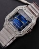 Cartier Santos Blue Dial Custom Moissanite Case Large Model Best Replica BVF 39.8mm