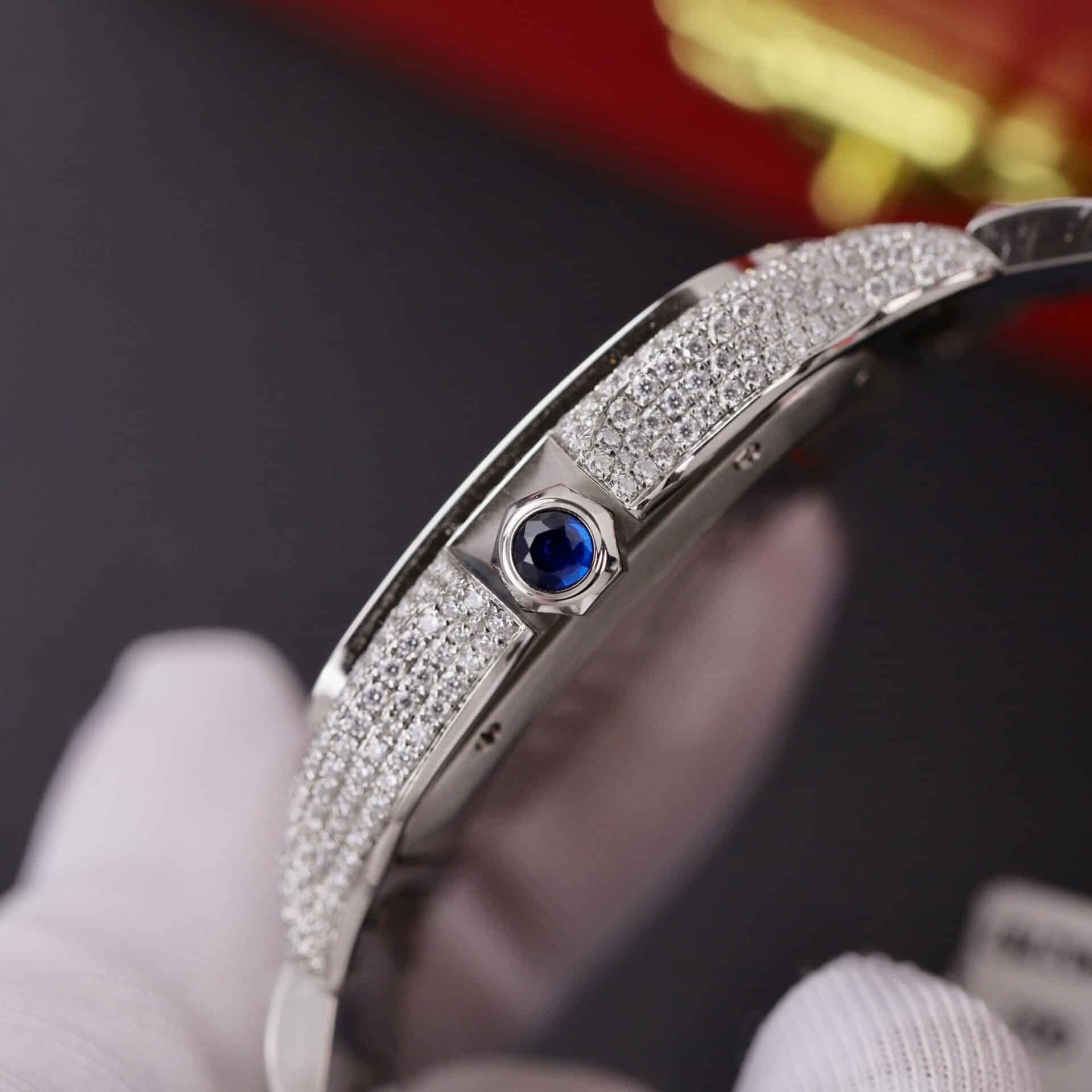 Cartier Santos Blue Dial Custom Moissanite Case Large Model Best Replica BVF 39.8mm