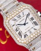 Cartier Santos White Dial Two Tone Large Model Iced Out Moissanite 39.8mm