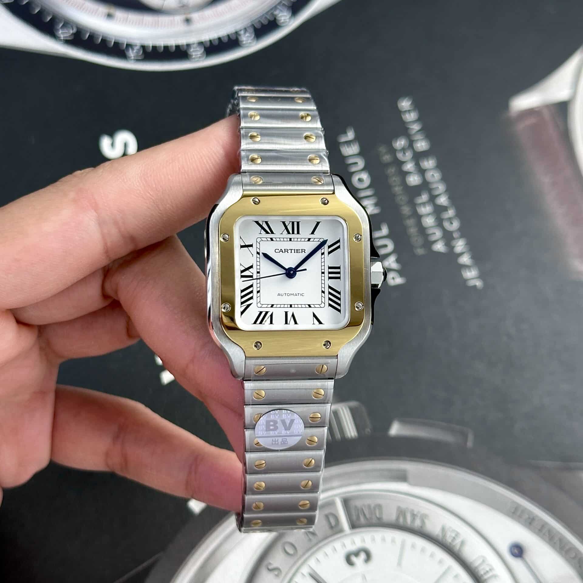 Cartier Santos Two Tone Yellow Gold White Dial Medium Model Best Replica BVF 35.1mm