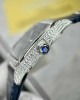 Cartier Santos Large Model Blue Dial Custom Moissanite Case Leather Strap 39.8mm