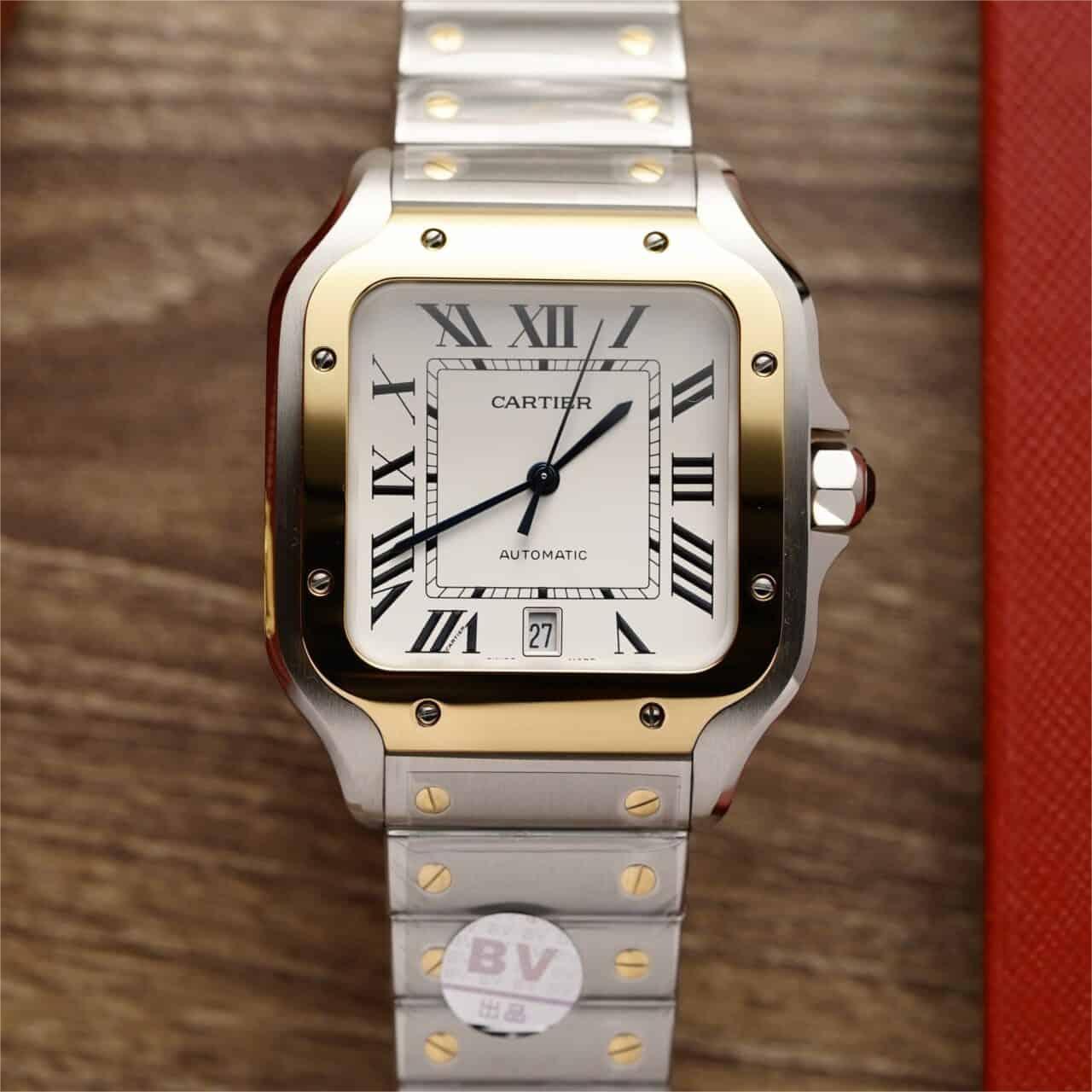 Cartier Santos Two Tone Yellow Gold White Dial Large Model Best Replica BVF 39.8mm