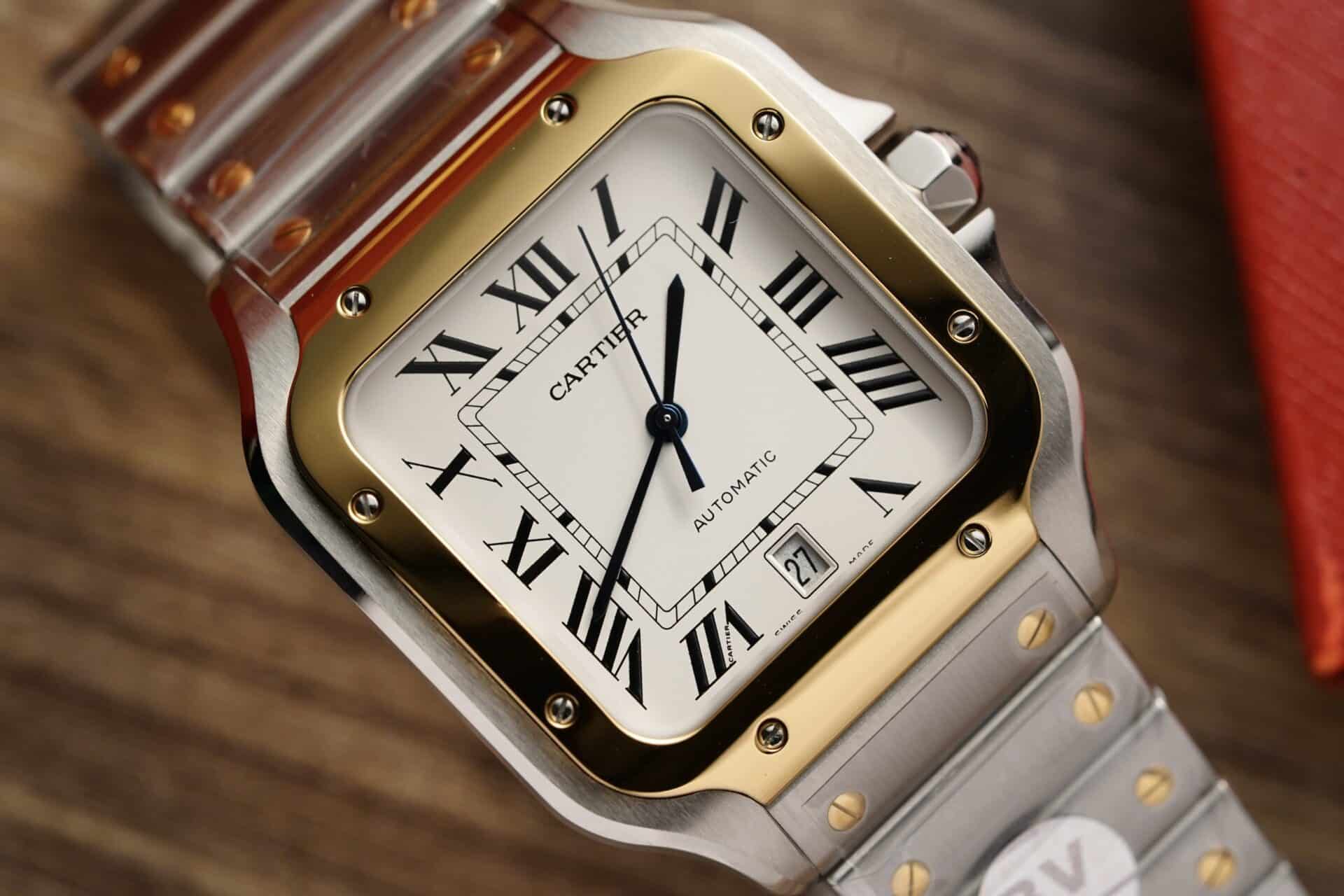 Cartier Santos Two Tone Yellow Gold White Dial Large Model Best Replica BVF 39.8mm