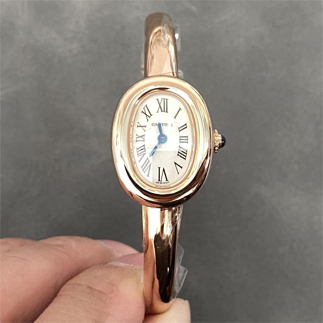 Cartier Baignoire de Cartier Rose Gold Silver Dial Mini Model Best Replica (Wrist Size 15, 16, 17cm)