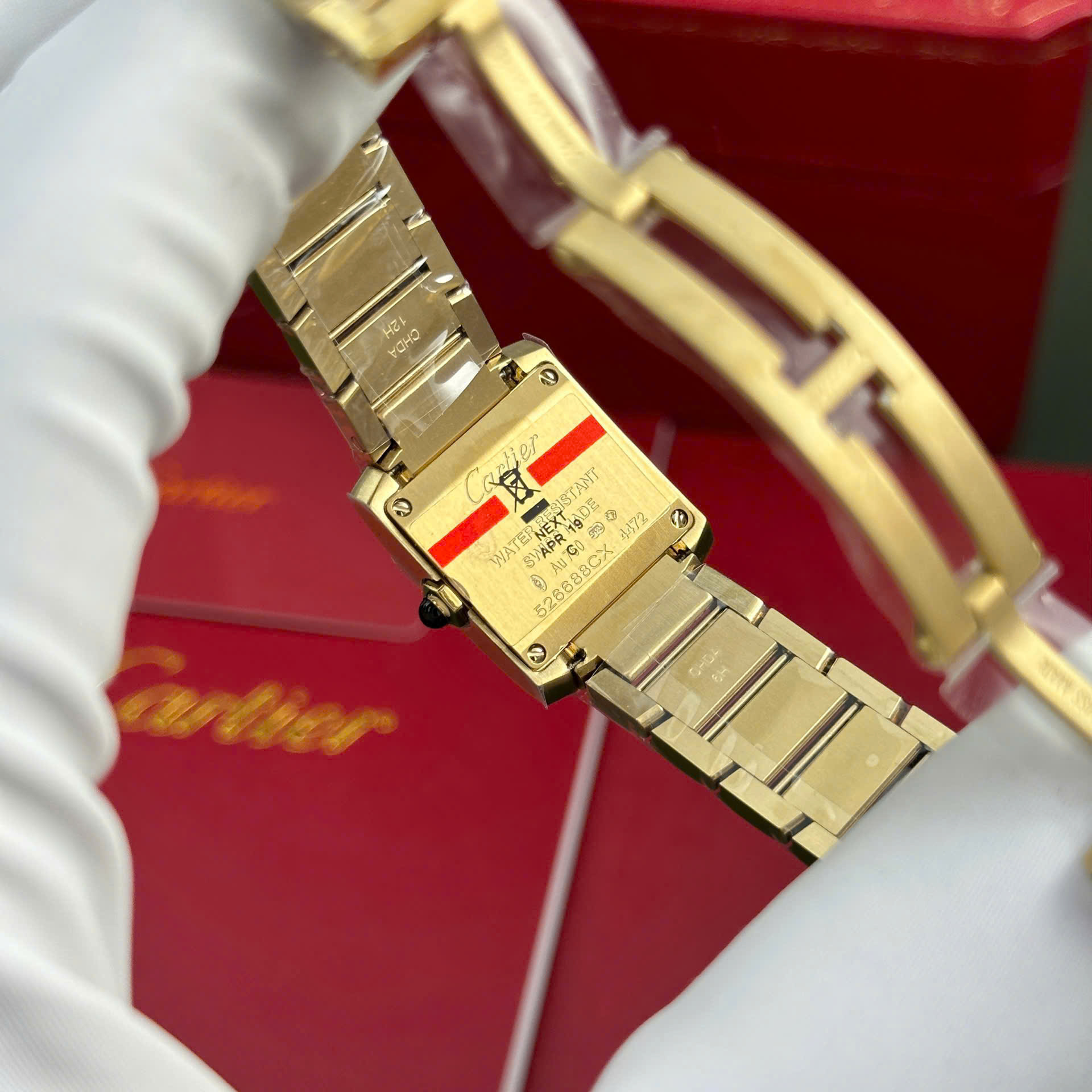 Cartier Tank Francaise WJTA0062 Golden Sunray Dial Yellow Gold Stone-set Bezel Replica 25.7 x 21.2mm