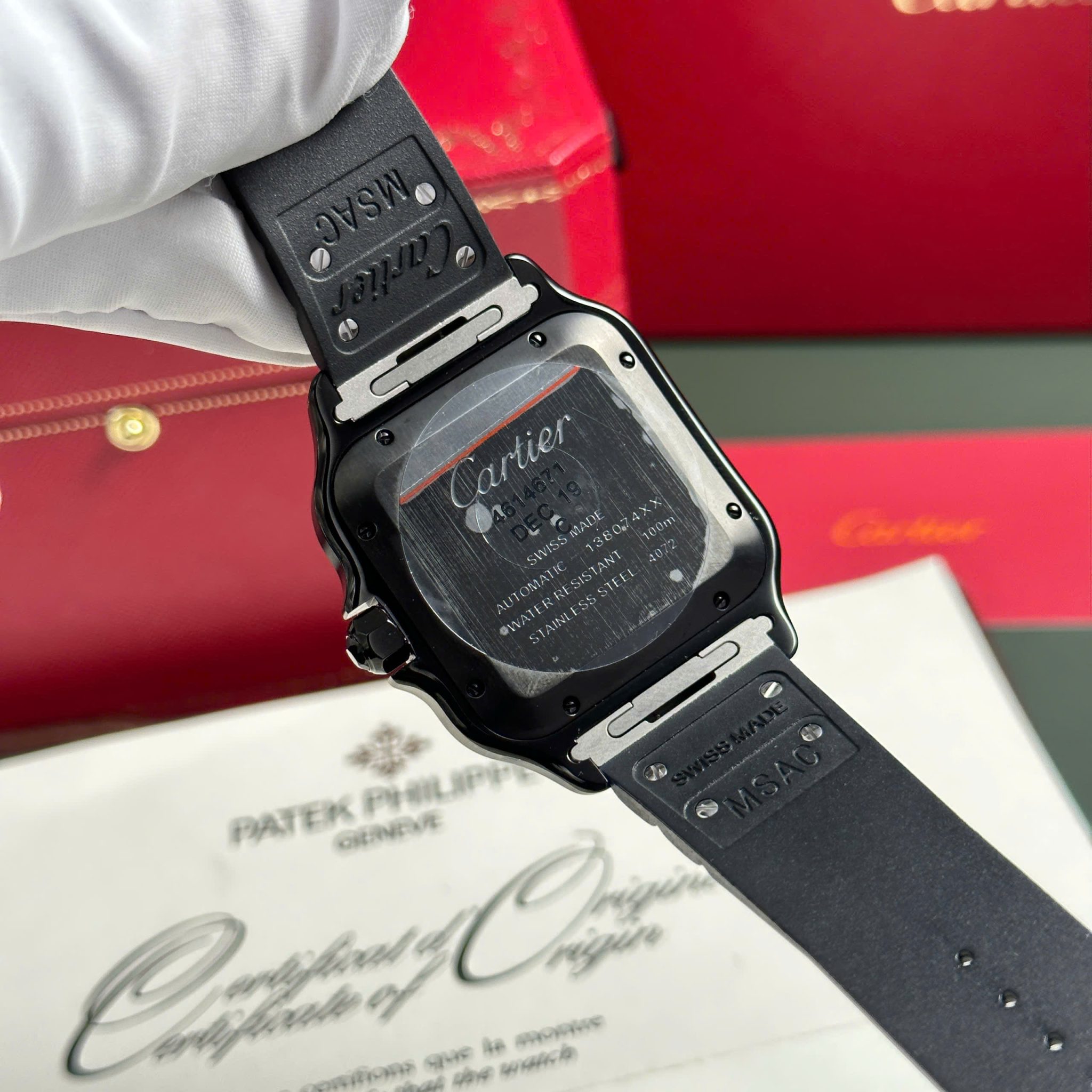 Cartier Santos de Cartier Black ADLC WSSA0039 Black Dial Rubber Band Best Replica BVF 39.8mm