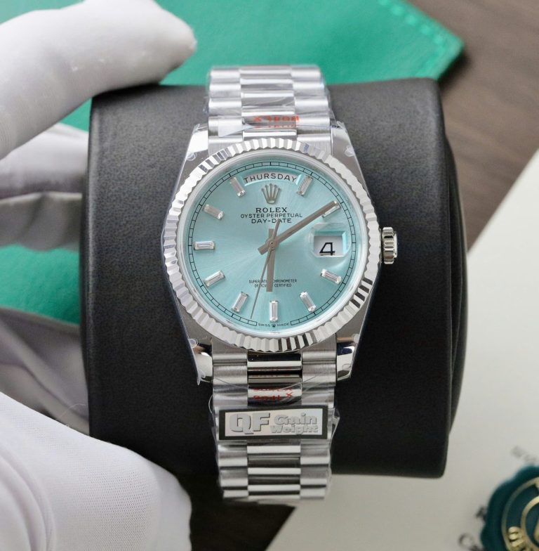 Rolex Day-Date 128236 Dial Ice Blue Replica Watch Weight 158gram QF Factory 36mm