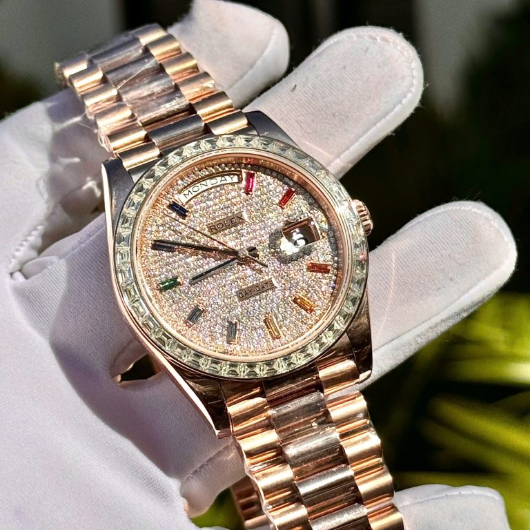 Rolex Day-Date Replica Watch Gold Wrapped End Moissanite Diamonds Baguette Custom 40mm