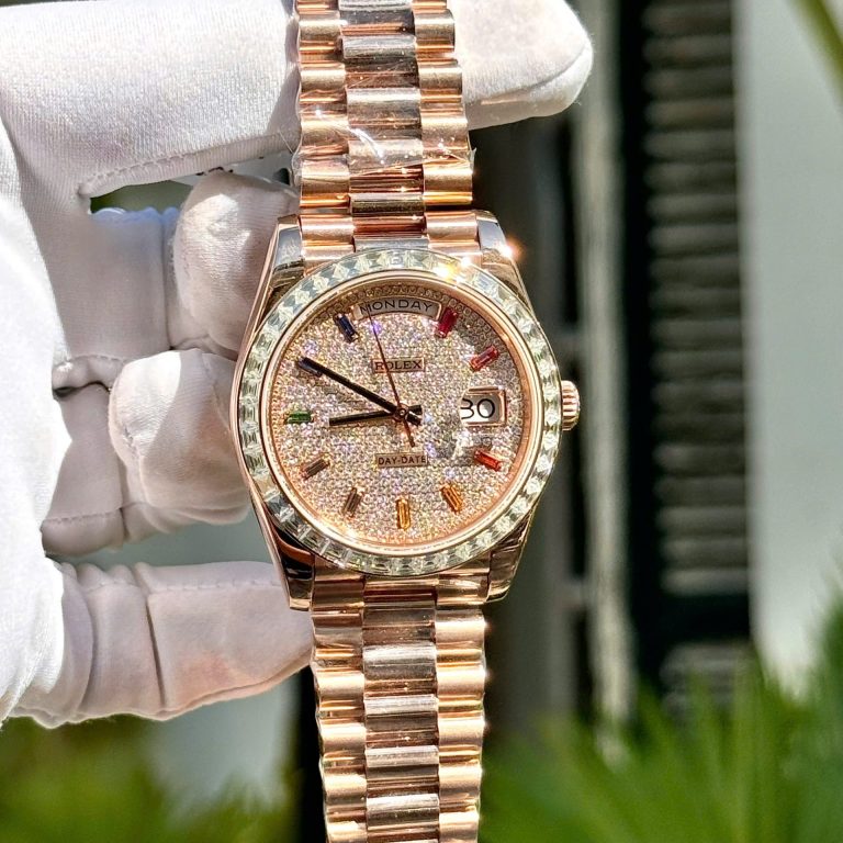 Rolex Day-Date Replica Watch Gold Wrapped End Moissanite Diamonds Baguette Custom 40mm