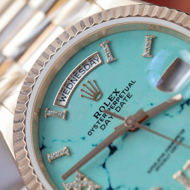 Rolex Best Replica Watch Day-Date 128238 Dial Turquoise Gold Wrapped 36mm