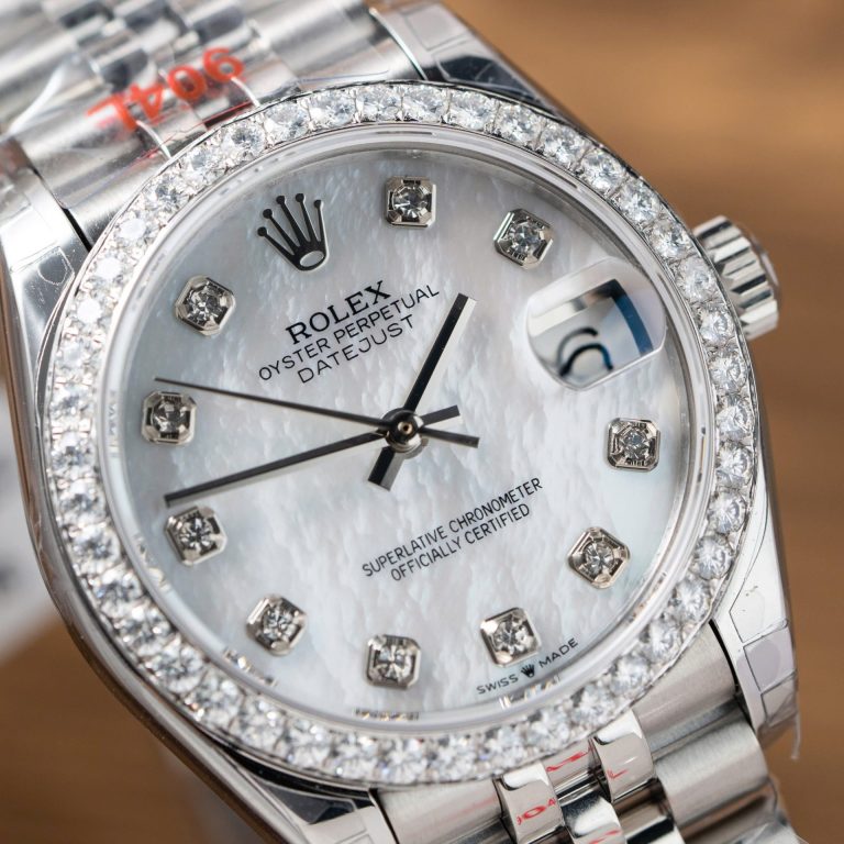 Rolex DateJust Replica Watch Mother Of Pearl Dial With Moissanite Bezel 31mm