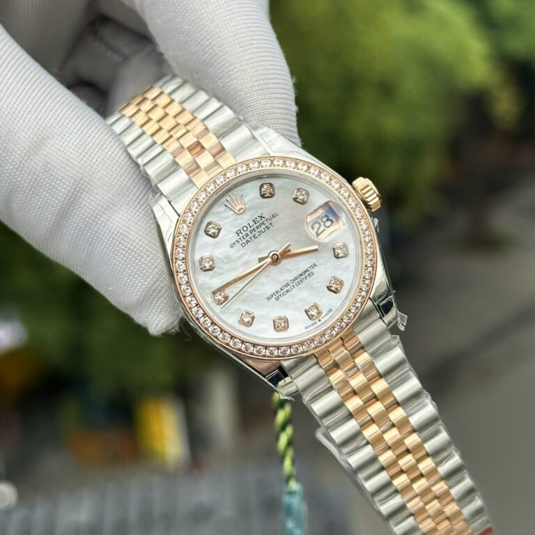 Rolex DateJust Replica Watch Mother Of Pearl Dial With Stone Bezel 31mm