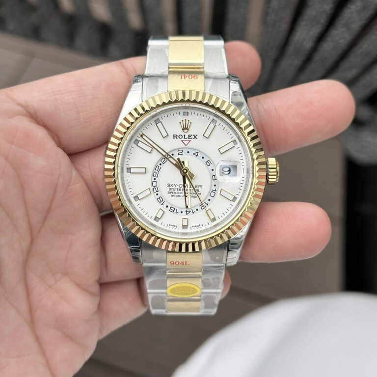 Rolex Sky-Dweller Replica Watch White Dial Demi Oyster Strap Factory N 41mm