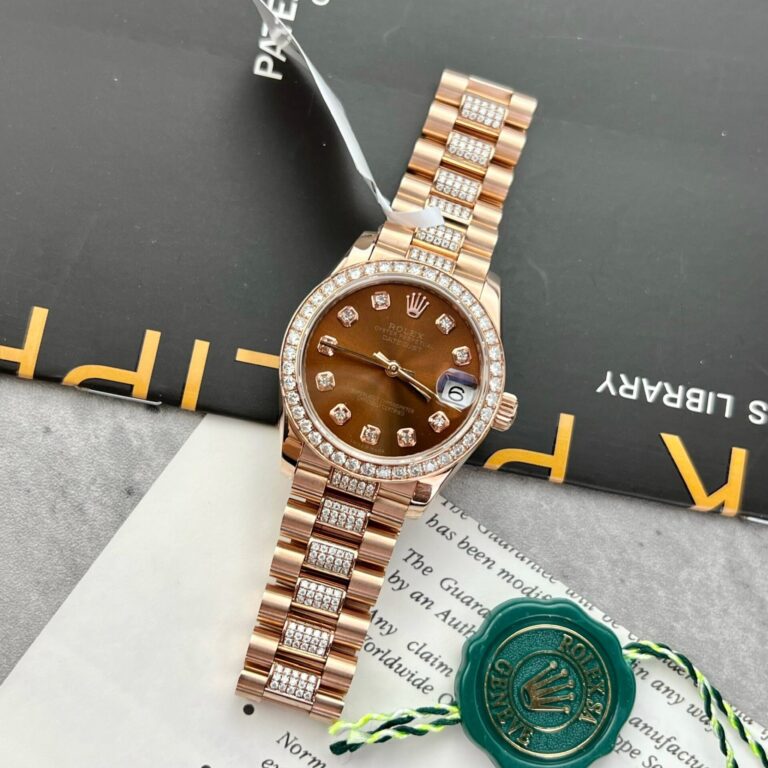 Rolex DateJust Gold Wrapped Moissanite Replica Watch With Chocolate Dial 31mm