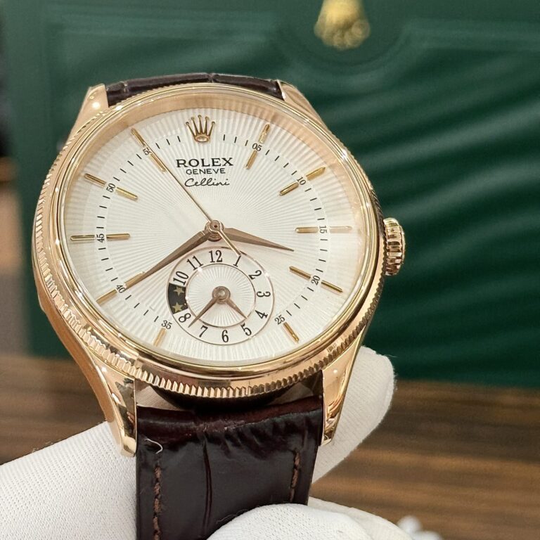 Rolex Cellini 50525 Replica Watch Rose Gold Brown Strap 39mm