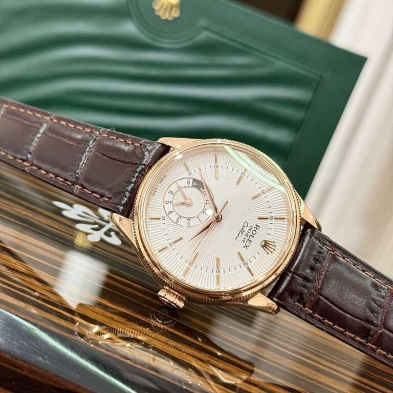 Rolex Cellini 50525 Replica Watch Rose Gold Brown Strap 39mm