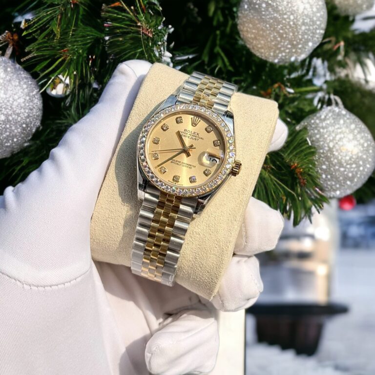 Rolex DateJust Replica Watch With Moissanite Diamonds Yellow Dial 31mm