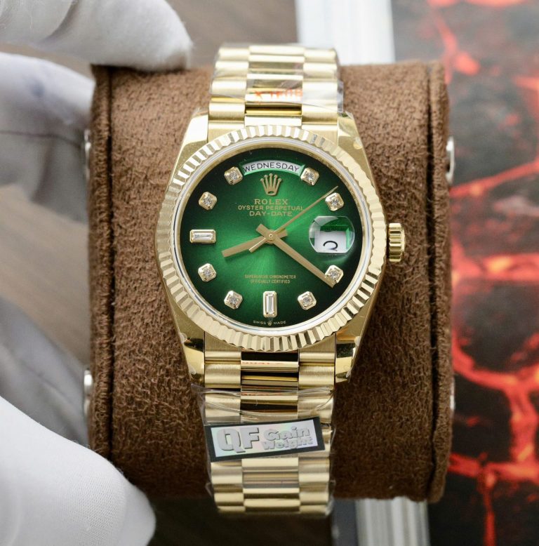 Rolex Day-Date 128238 Best Replica Watch Dial Green Ombre Weight 158 Grams QF Factory 36mm